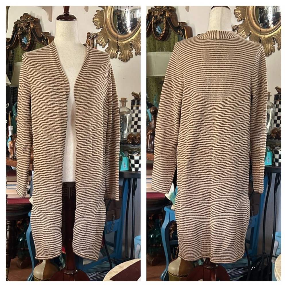 Gold Metallic & Cream Stripped Open Sweater Cardigan Duster - Picture 10 of 10